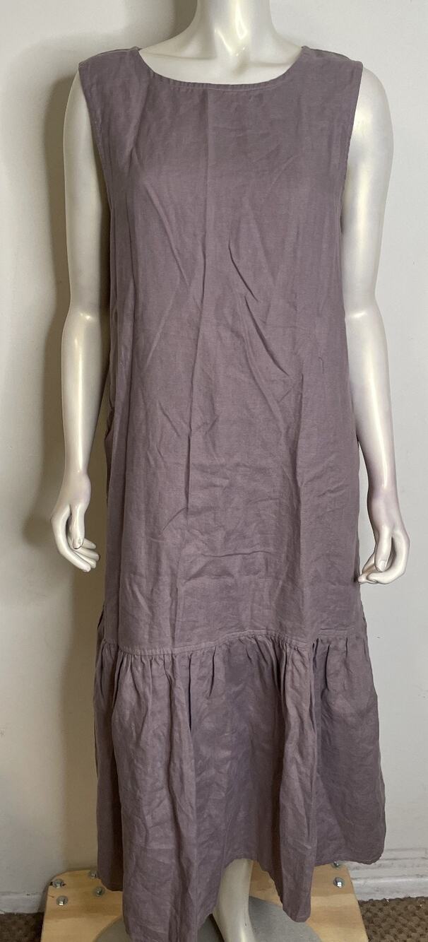 Not Perfect Linen Purple Maxi Dress L NEW Gathered Hemline Sleeveless NWOT